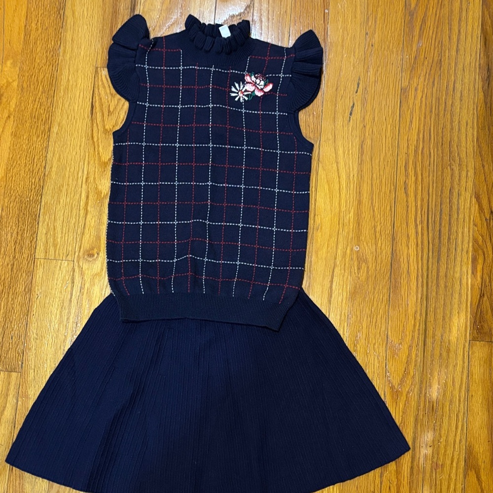 Janie and Jack Navy and Red Kids Matching Set , knitted material with embroidery